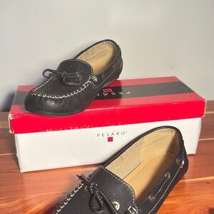 Pesaro Black Leather Men's Slip-On Loafers